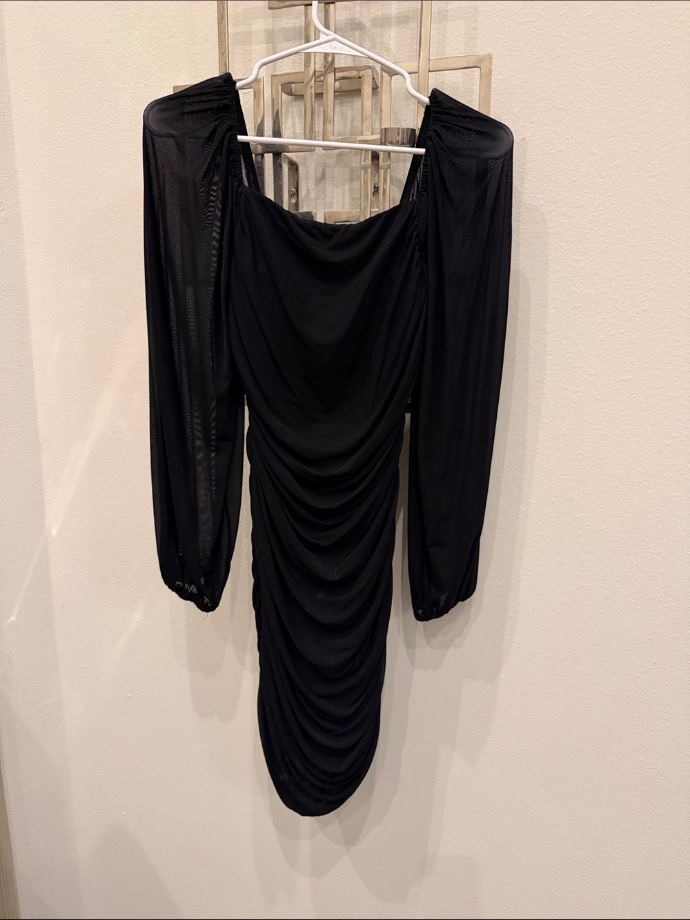 Black Ruched Long-Sleeve Women’s Dress